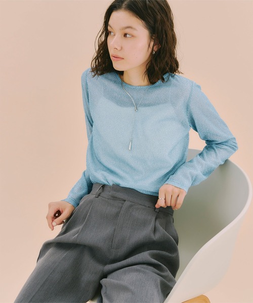 titivate（ティティベイト）の「クルーネックラメシアートップス（Tシャツ/カットソー・レディース・ダークネイビー/ライトブルー/ピンク/シルバー/ブラウン/イエロー・FREE）」の22枚目の写真