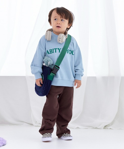 aBity select(アビティセレクト)の「フロントネーム 配色切替 ストレートパンツ(チノパンツ・キッズ・ダークブラウン/ラベンダー/杢グレー・120/110/100/90)」の1枚目の写真