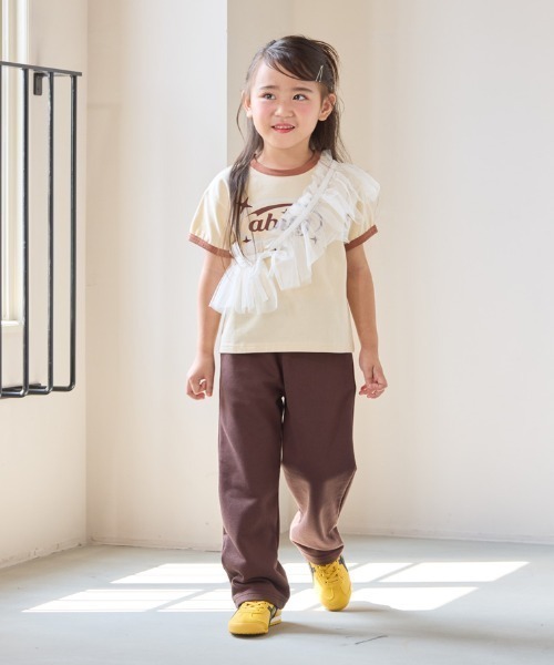 aBity select(アビティセレクト)の「フロントネーム 配色切替 ストレートパンツ(チノパンツ・キッズ・ダークブラウン/ラベンダー/杢グレー・120/110/100/90)」の5枚目の写真