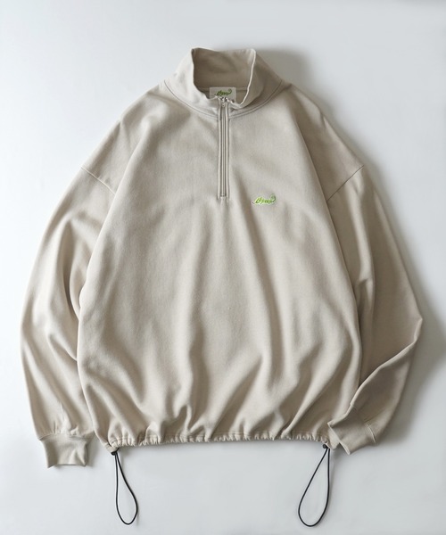 Labordi(ラボード)の「【Labordi】裏起毛 ドロスト ワンポイント刺繍ロゴ ビッグシルエットプルオーバーハーフジップスウェット ユニセックス(スウェット・メンズ・ブラック/チャコールグレー/グレー/ベージュ/グリーン・XL/L/M)」の4枚目の写真