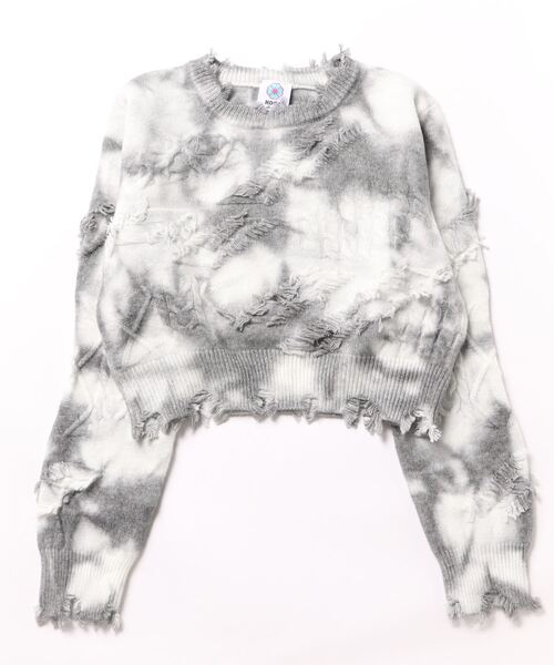 HOOK(フック)の「【HOOK】for girls 切りっぱなしフリンジデザイン タイダイ染めショット丈ニット(ニット/セーター・レディース・ブルー/グレー/ブラウン・S/M/L)」の6枚目の写真