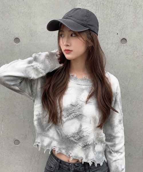 HOOK(フック)の「【HOOK】for girls 切りっぱなしフリンジデザイン タイダイ染めショット丈ニット(ニット/セーター・レディース・ブルー/グレー/ブラウン・S/M/L)」の14枚目の写真