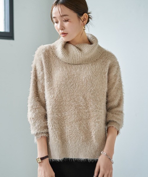 STYLE DELI(スタイルデリ)の「ふわふわシャギーオフタートルニット(ニット/セーター・レディース・ベージュ/ホワイト/ピンク・FREE)」の14枚目の写真