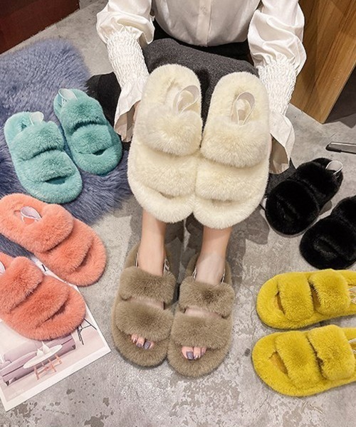 Miniministore(ミニミニストア)の「ファーサンダル レディースファースリッパ(サンダル・レディース・アイボリー/オレンジ/モカ/ブルー/ブラック/イエロー・23.5cm/24.5cm/22.5cm/24.0cm/23.0cm)」の7枚目の写真