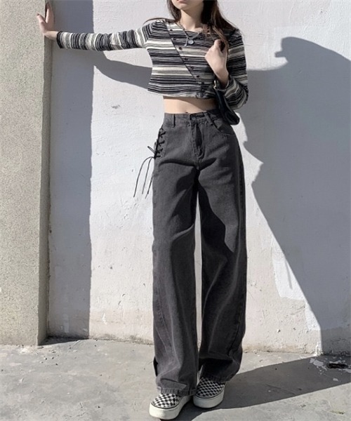 Dream garden(ドリームガーデン)の「サイドリボンデニムパンツ(デニムパンツ・レディース・ブラック・S/M/XL/L/2XL/XS)」の3枚目の写真