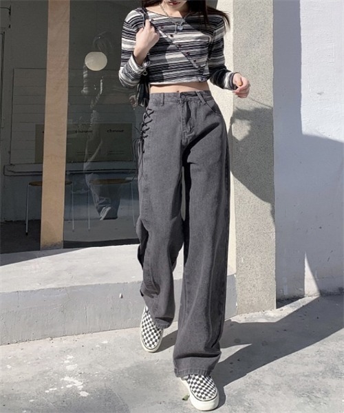 Dream garden(ドリームガーデン)の「サイドリボンデニムパンツ(デニムパンツ・レディース・ブラック・S/M/XL/L/2XL/XS)」の5枚目の写真