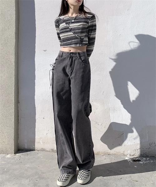 Dream garden(ドリームガーデン)の「サイドリボンデニムパンツ(デニムパンツ・レディース・ブラック・S/M/XL/L/2XL/XS)」の4枚目の写真