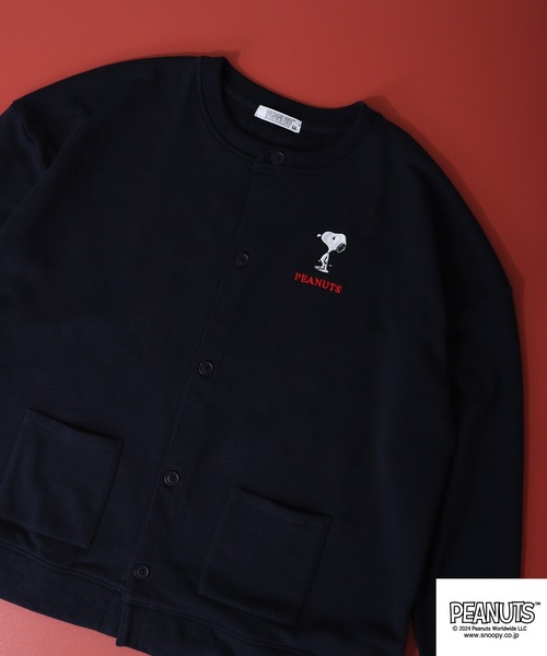 PEANUTS(ピーナッツ)の「PEANUTS スヌーピー 裏毛 カーディガン(カーディガン/ボレロ・レディース・ネイビー/杢グレー/ブラック・M/L/LL)」の1枚目の写真