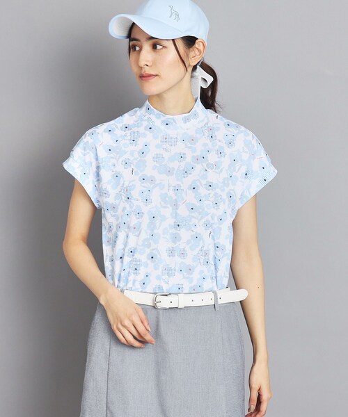 【セール】【UVカット/吸水速乾/遮熱】フラワーチェック柄 半袖モックネックプルオーバー（Tシャツ/カットソー）｜adabat（アダバット）