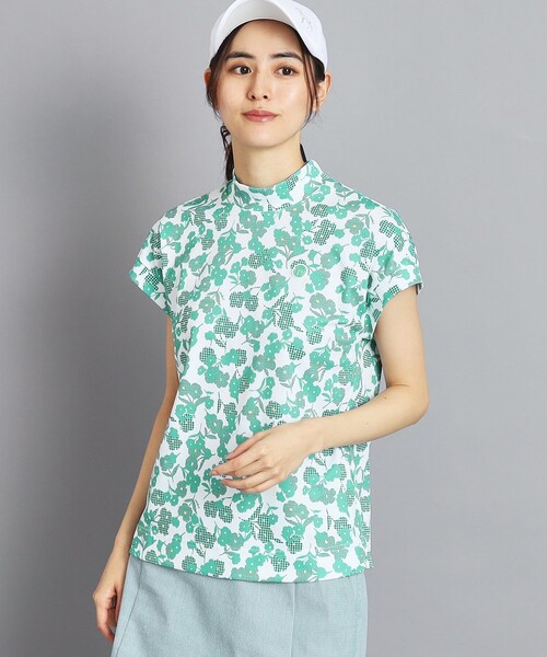 【セール】【UVカット/吸水速乾/遮熱】フラワーチェック柄 半袖モックネックプルオーバー（Tシャツ/カットソー）｜adabat（アダバット）