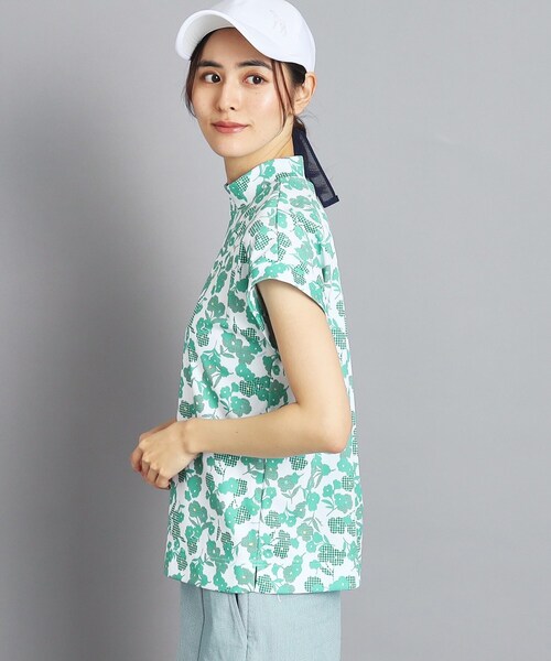 【セール】【UVカット/吸水速乾/遮熱】フラワーチェック柄 半袖モックネックプルオーバー（Tシャツ/カットソー）｜adabat（アダバット）