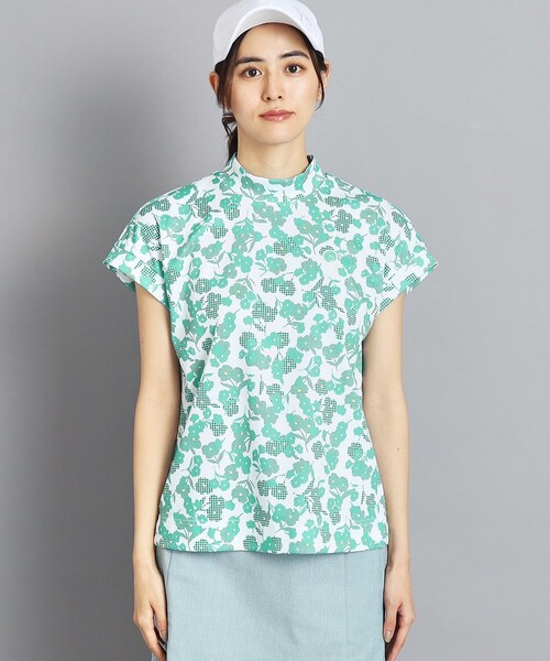 【セール】【UVカット/吸水速乾/遮熱】フラワーチェック柄 半袖モックネックプルオーバー（Tシャツ/カットソー）｜adabat（アダバット）