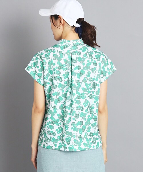 【セール】【UVカット/吸水速乾/遮熱】フラワーチェック柄 半袖モックネックプルオーバー（Tシャツ/カットソー）｜adabat（アダバット）