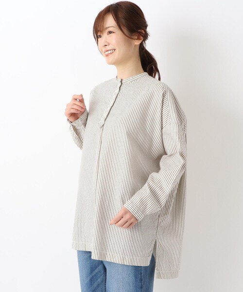 one'sterrace(ワンズテラス)の「オックス ストライプロング シャツ(シャツ/ブラウス・レディース・ホワイト系9/ベージュ系その他7・02)」の1枚目の写真