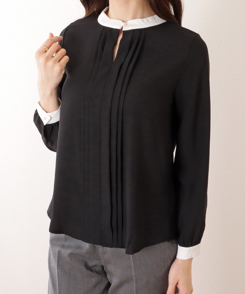 Lace Ladies(レースレディース)の「バイカラー ピンタック ティアドロップカラー 長袖 ブラウス(シャツ/ブラウス・レディース・ネイビー/ブラック/アイボリー/ベージュ・FREE/S)」の8枚目の写真