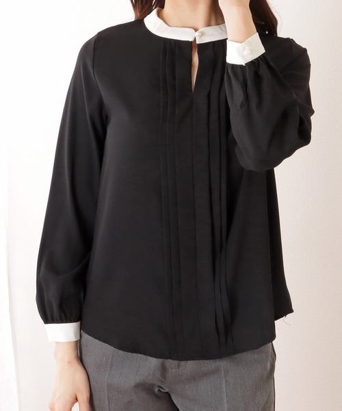Lace Ladies(レースレディース)の「バイカラー ピンタック ティアドロップカラー 長袖 ブラウス(シャツ/ブラウス・レディース・ネイビー/ブラック/アイボリー/ベージュ・FREE/S)」の9枚目の写真