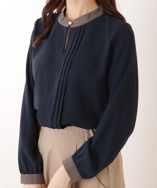 Lace Ladies(レースレディース)の「バイカラー ピンタック ティアドロップカラー 長袖 ブラウス(シャツ/ブラウス・レディース・ネイビー/ブラック/アイボリー/ベージュ・FREE/S)」の12枚目の写真