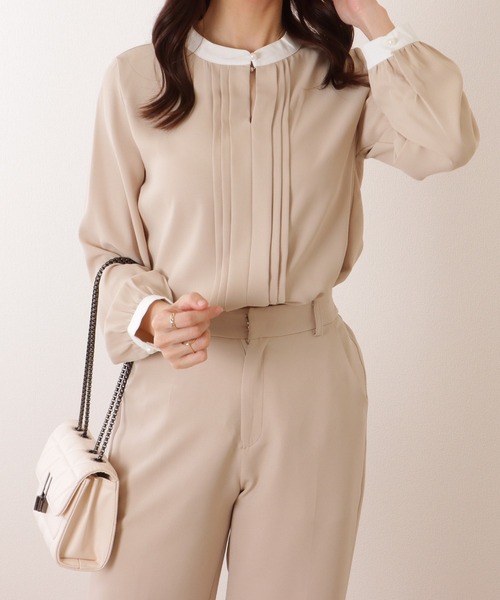 Lace Ladies(レースレディース)の「バイカラー ピンタック ティアドロップカラー 長袖 ブラウス(シャツ/ブラウス・レディース・ネイビー/ブラック/アイボリー/ベージュ・FREE/S)」の17枚目の写真