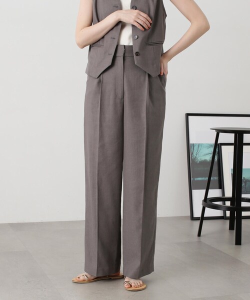 N.(N. Natural Beauty Basic)(エヌエヌナチュラルビューティーベーシック)の「◆【S Size Line】【セットアップ対応】麻混ワイドストレートパンツ(その他パンツ・レディース・グレー/ナチュラル・SMALL/MEDIUM)」の4枚目の写真