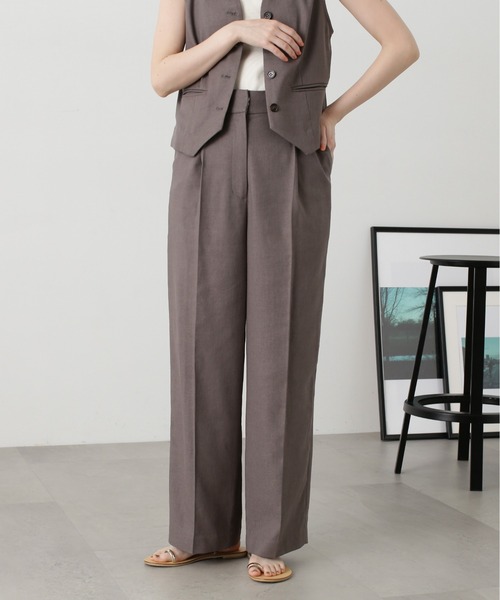 N.(N. Natural Beauty Basic)(エヌエヌナチュラルビューティーベーシック)の「◆【S Size Line】【セットアップ対応】麻混ワイドストレートパンツ(その他パンツ・レディース・グレー/ナチュラル・SMALL/MEDIUM)」の1枚目の写真