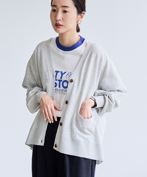 coen(コーエン)の「サラコテンジクVネックカーディガン(カーディガン/ボレロ・レディース・ブラック/ライトグレー/ライム/その他1/ロイヤルブルー・M/L)」の2枚目の写真