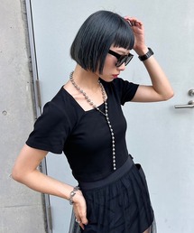 【STRAY SHEEP/ストレイシープ】クロップドスクエアネックTシャツ/ショート丈トップス