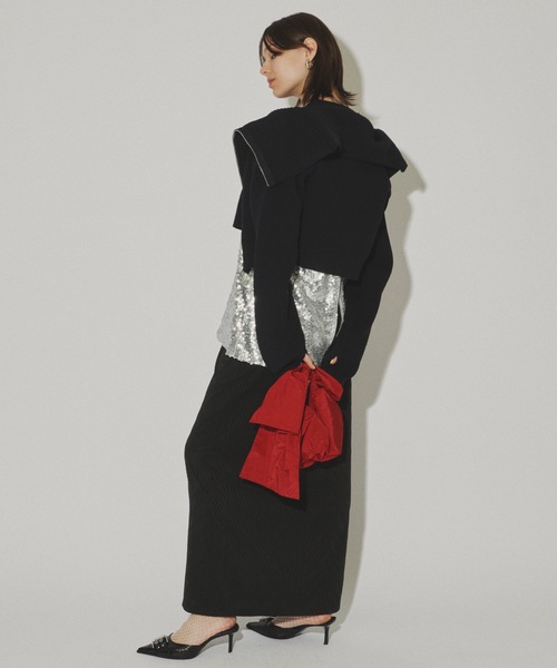 yae（ヤエ）の「Wave pattern long skirt / ウェーブパターンロングスカート（スカート・レディース・ブラック/レッド・36/38）」の16枚目の写真