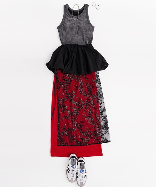 yae（ヤエ）の「Wave pattern long skirt / ウェーブパターンロングスカート（スカート・レディース・ブラック/レッド・36/38）」の3枚目の写真