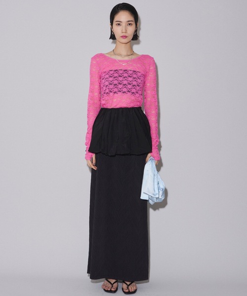 yae（ヤエ）の「Wave pattern long skirt / ウェーブパターンロングスカート（スカート・レディース・ブラック/レッド・36/38）」の4枚目の写真