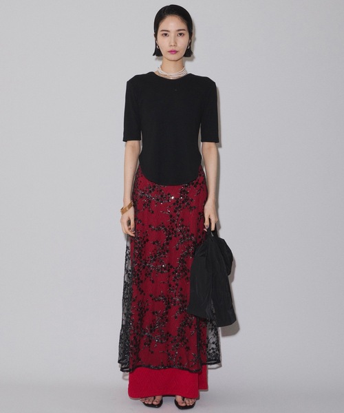 yae（ヤエ）の「Wave pattern long skirt / ウェーブパターンロングスカート（スカート・レディース・ブラック/レッド・36/38）」の8枚目の写真