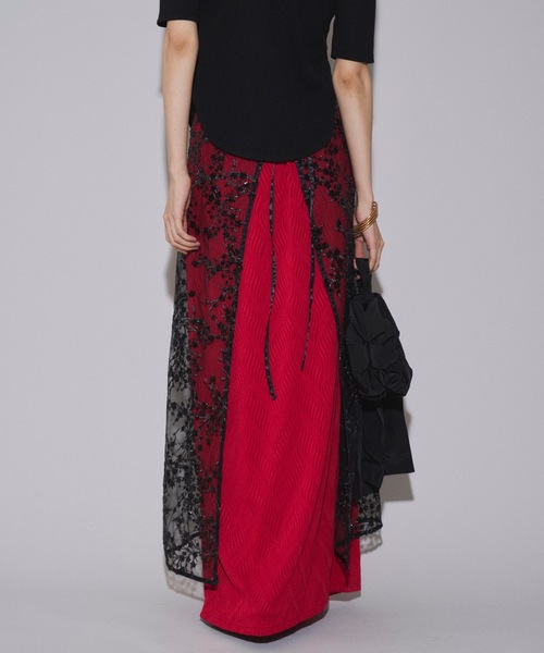yae（ヤエ）の「Wave pattern long skirt / ウェーブパターンロングスカート（スカート・レディース・ブラック/レッド・36/38）」の11枚目の写真