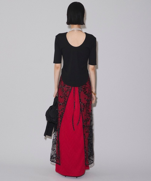 yae（ヤエ）の「Wave pattern long skirt / ウェーブパターンロングスカート（スカート・レディース・ブラック/レッド・36/38）」の9枚目の写真