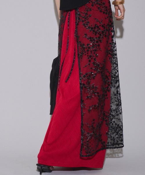 yae（ヤエ）の「Wave pattern long skirt / ウェーブパターンロングスカート（スカート・レディース・ブラック/レッド・36/38）」の10枚目の写真