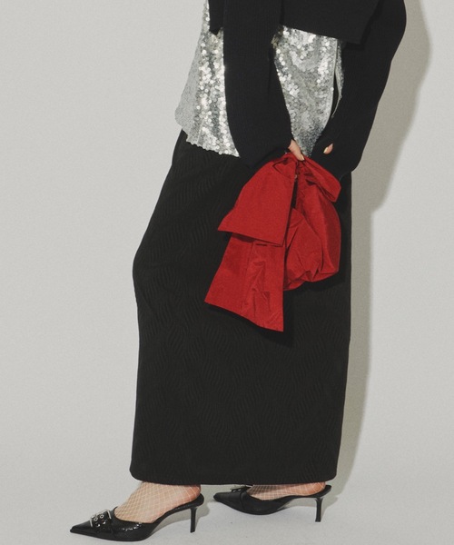 yae（ヤエ）の「Wave pattern long skirt / ウェーブパターンロングスカート（スカート・レディース・ブラック/レッド・36/38）」の15枚目の写真