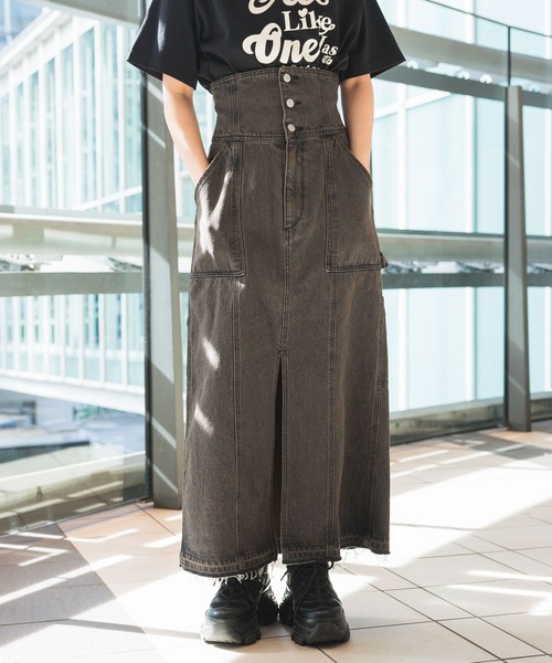 PAGEBOY（ページボーイ）の「コルセットデニムカーゴスカート（デニムスカート・レディース・ブルー/ブラック・FREE）」の3枚目の写真