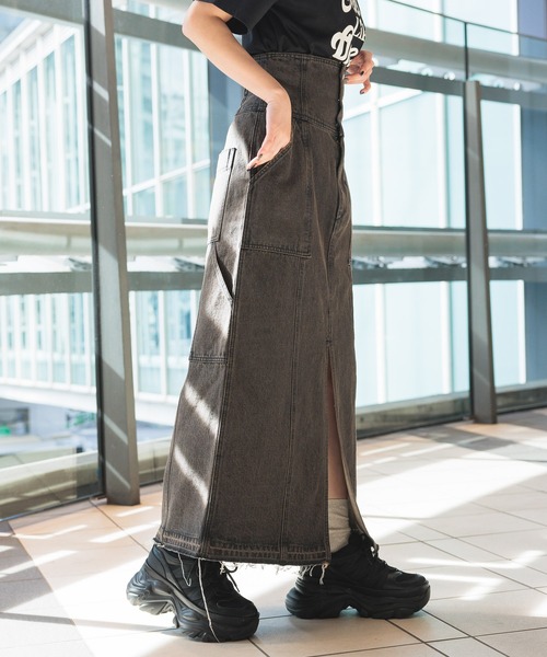 PAGEBOY（ページボーイ）の「コルセットデニムカーゴスカート（デニムスカート・レディース・ブルー/ブラック・FREE）」の4枚目の写真