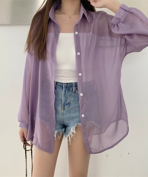 【美品】GALERIE VIE シアーシャツ オーバーサイズ 丈長め S セール】シアー オーバーサイズ レギュラーカラー シャツ 半袖