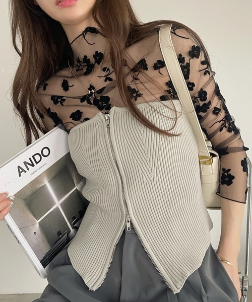 シースルー多色プリント長袖トップス シースルー多色プリント長袖トップス