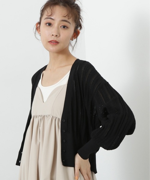 N.(N. Natural Beauty Basic)(エヌエヌナチュラルビューティーベーシック)の「◆透かし編みニットカーディガン(カーディガン/ボレロ・レディース・ブラック/オフホワイト/オレンジ・MEDIUM)」の2枚目の写真