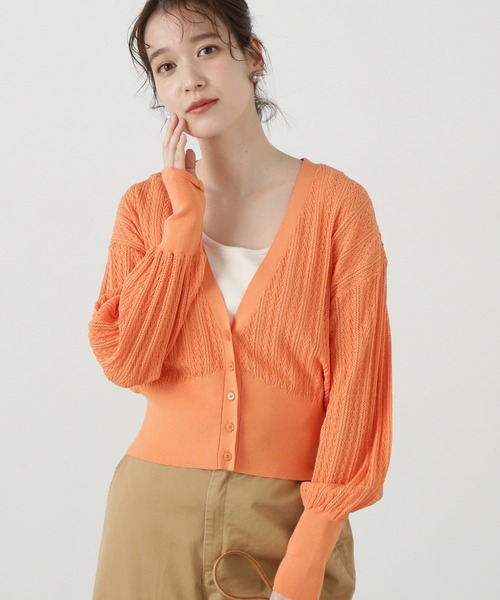 N.(N. Natural Beauty Basic)(エヌエヌナチュラルビューティーベーシック)の「◆透かし編みニットカーディガン(カーディガン/ボレロ・レディース・ブラック/オフホワイト/オレンジ・MEDIUM)」の22枚目の写真
