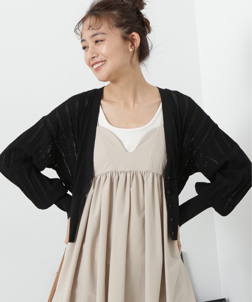 N.(N. Natural Beauty Basic)(エヌエヌナチュラルビューティーベーシック)の「◆透かし編みニットカーディガン(カーディガン/ボレロ・レディース・ブラック/オフホワイト/オレンジ・MEDIUM)」の10枚目の写真
