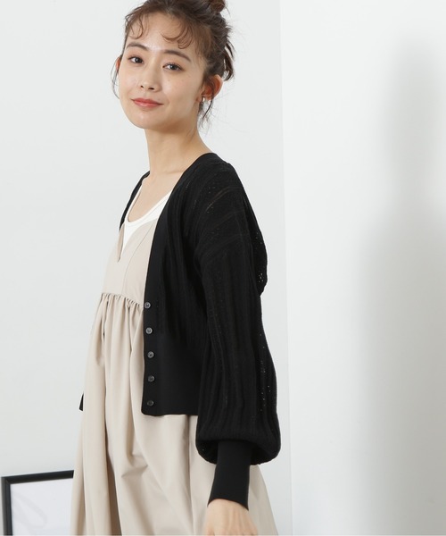 N.(N. Natural Beauty Basic)(エヌエヌナチュラルビューティーベーシック)の「◆透かし編みニットカーディガン(カーディガン/ボレロ・レディース・ブラック/オフホワイト/オレンジ・MEDIUM)」の11枚目の写真