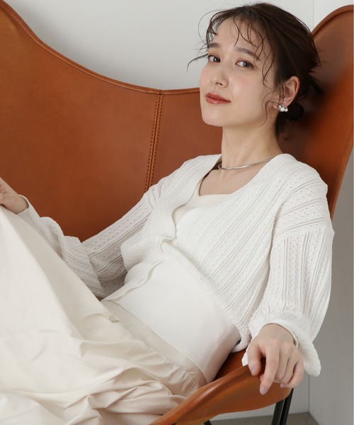N.(N. Natural Beauty Basic)(エヌエヌナチュラルビューティーベーシック)の「◆透かし編みニットカーディガン(カーディガン/ボレロ・レディース・ブラック/オフホワイト/オレンジ・MEDIUM)」の5枚目の写真