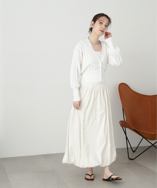 N.(N. Natural Beauty Basic)(エヌエヌナチュラルビューティーベーシック)の「◆透かし編みニットカーディガン(カーディガン/ボレロ・レディース・ブラック/オフホワイト/オレンジ・MEDIUM)」の8枚目の写真