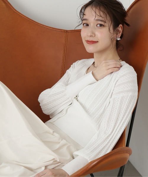 N.(N. Natural Beauty Basic)(エヌエヌナチュラルビューティーベーシック)の「◆透かし編みニットカーディガン(カーディガン/ボレロ・レディース・ブラック/オフホワイト/オレンジ・MEDIUM)」の9枚目の写真