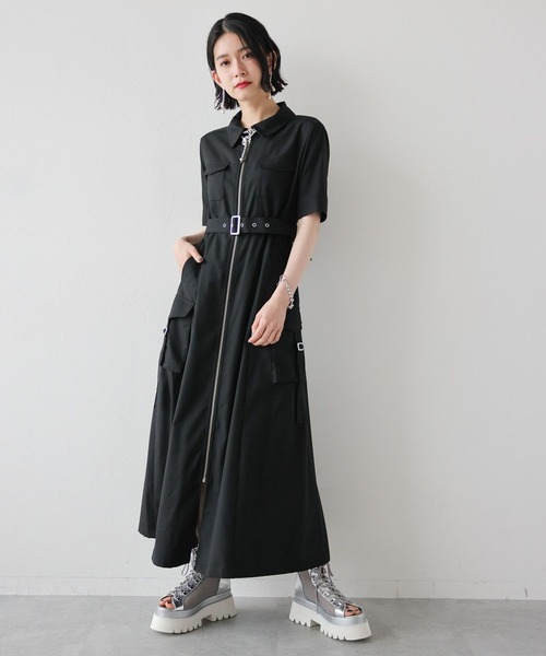 HARE（ハレ）の「ジップデザインワンピース(HARE)（ワンピース・レディース・ブラック/ブルー・FREE）」の3枚目の写真