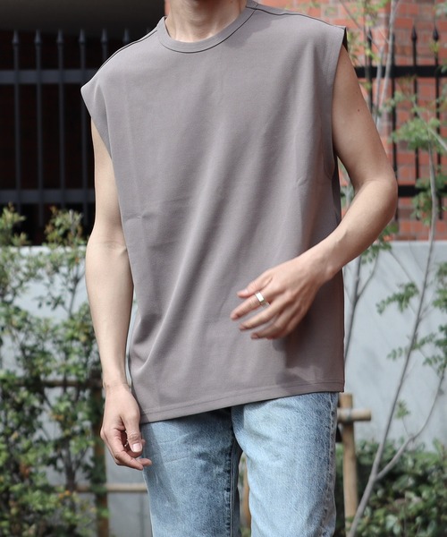 Bling Leads(ブリングリーズ)の「《Bling Leads》梨地 ノースリーブシャツ(Tシャツ/カットソー・メンズ・ブラック/グレイッシュベージュ/チャコールグレー/オフホワイト・LARGE/MEDIUM)」の13枚目の写真
