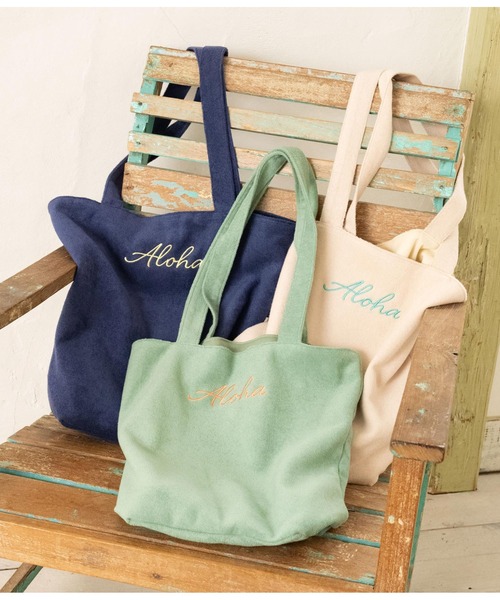anap mimpi（アナップミンピ）の「パイルALOHA刺繍トートバッグ（トートバッグ・レディース・ベージュ系その他/ネイビー/ミント・FREE）」の7枚目の写真