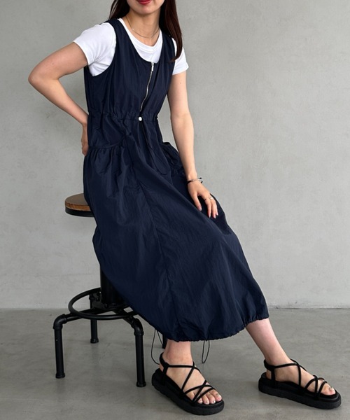 セール】フロントジップデザインナイロンワンピース（ワンピース