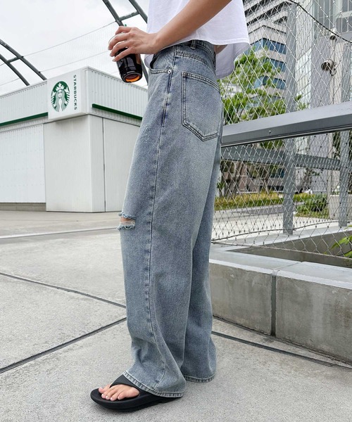 OPENINGAC オープニングアクト ダメージ加工 ワイドデニムパンツ